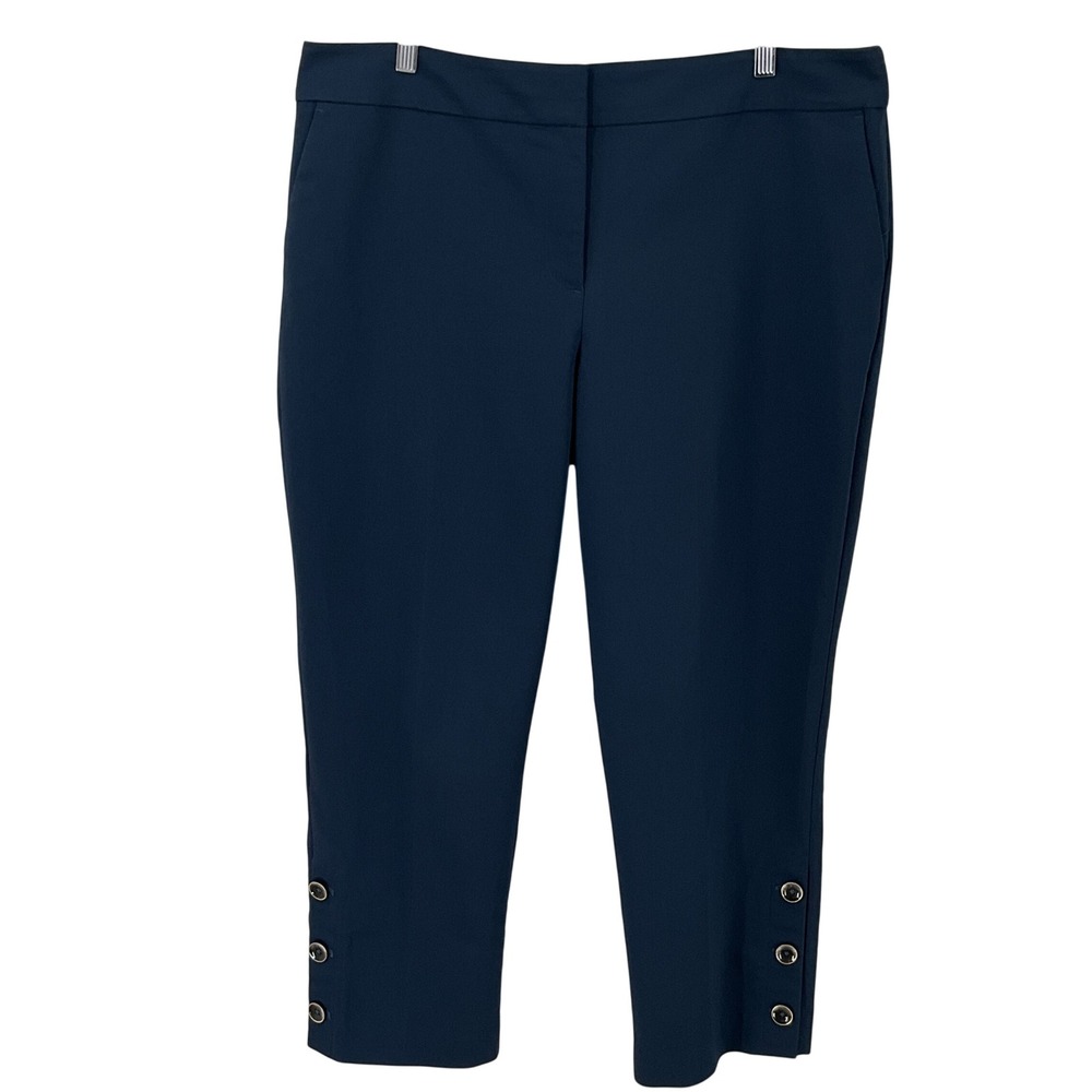 Ann Taylor Ankle Pants Womens 14 Navy Gold Button Hem Classic Sailor Nautical